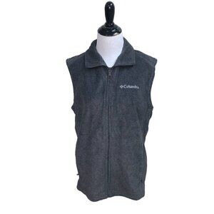 Columbia Men's S Small Fleece Vest Full Zip Gray Warm Zipper Pockets Embroidery